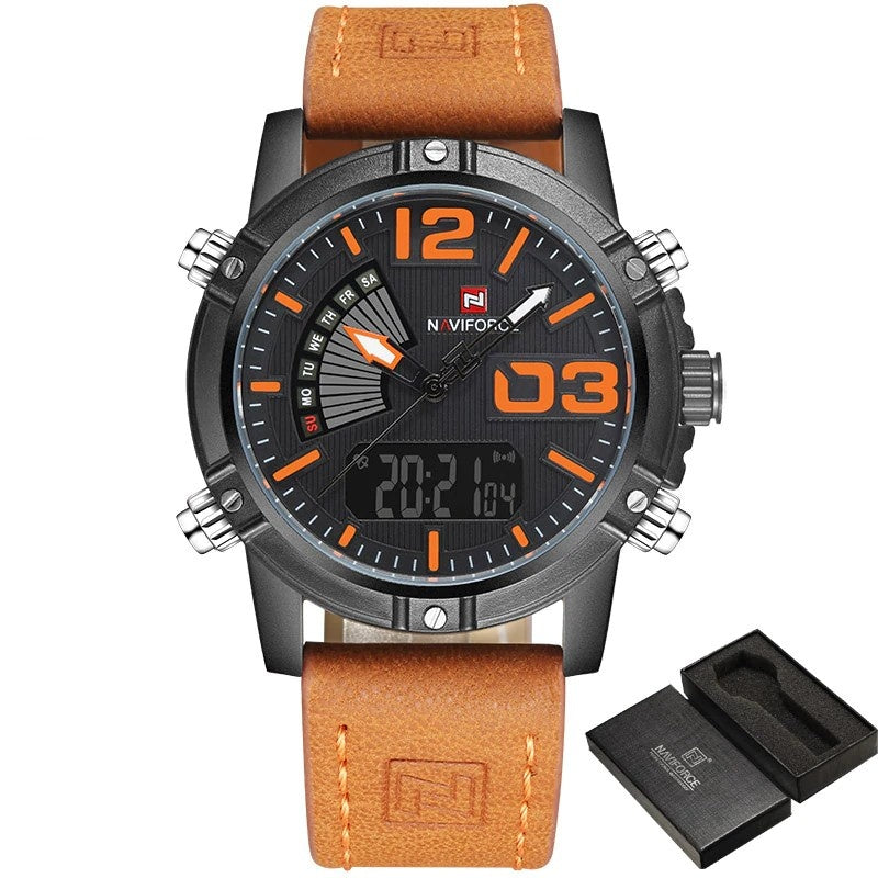Men’s Leather Military Style Waterproof Watch - Royal Dial