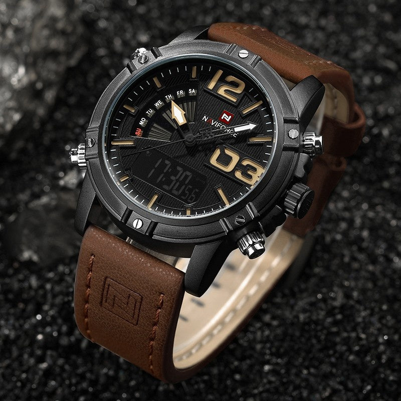 Men’s Leather Military Style Waterproof Watch - Royal Dial
