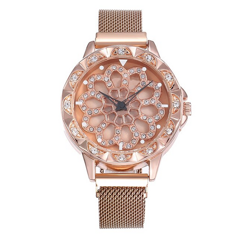 Rose Gold Rotating Flower Watches